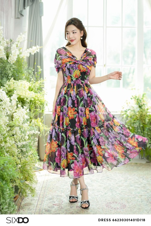 Black Tulip Tiered Midi Voile Dress