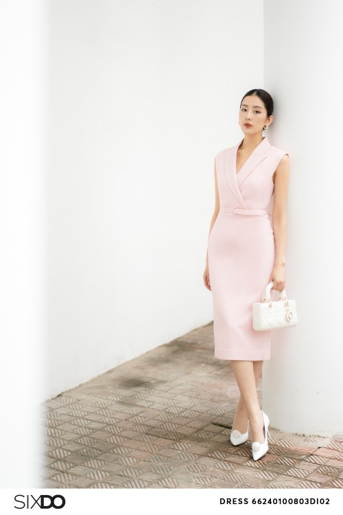 Pink Woven Midi Dress