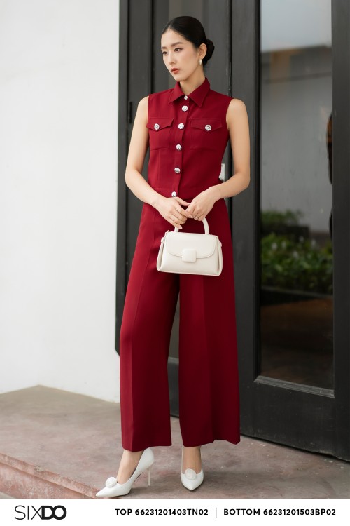 Dark Red Sleeveless Woven Top