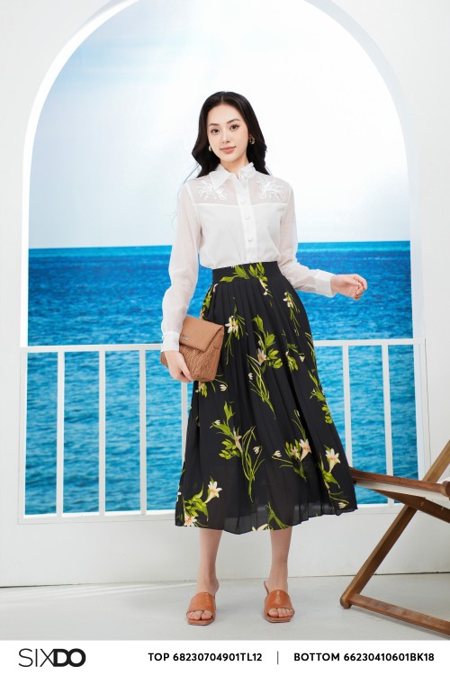 Black Floral Midi Voile Skirt 1 (Chân váy)