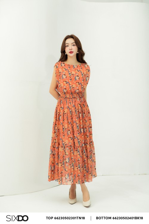 Ochre Floral Midi Voile Skirt (Chân váy)