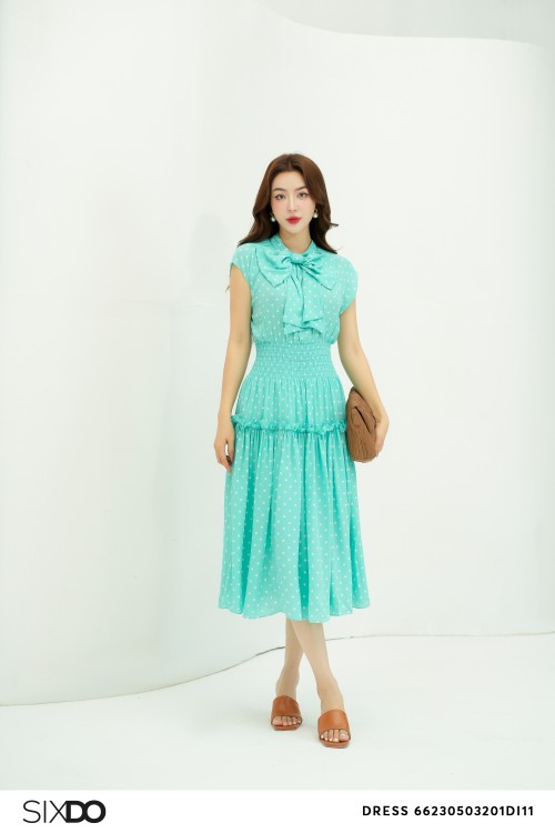 Dark Mint Polka Dot Midi Chiffon Dress