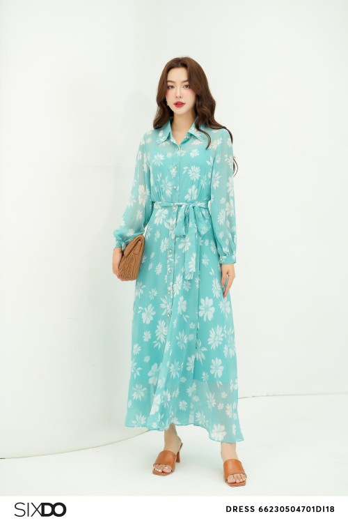 Sixdo Mint Floral Midi Voile Dress