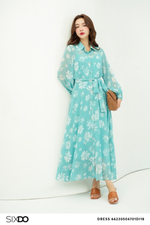 Mint Floral Midi Voile Dress