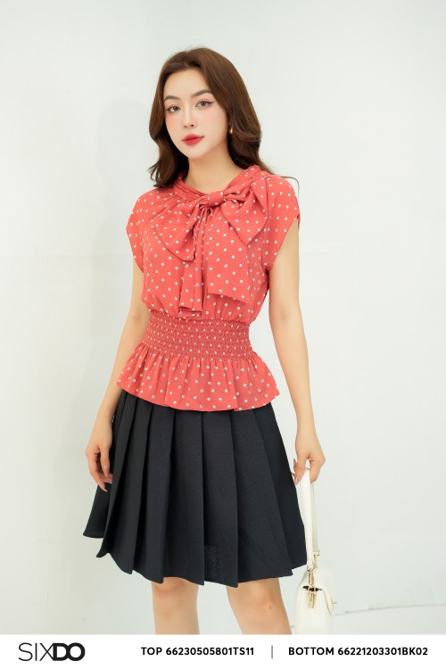 Polka Dot Bowtie Chiffon Top (Áo nữ)