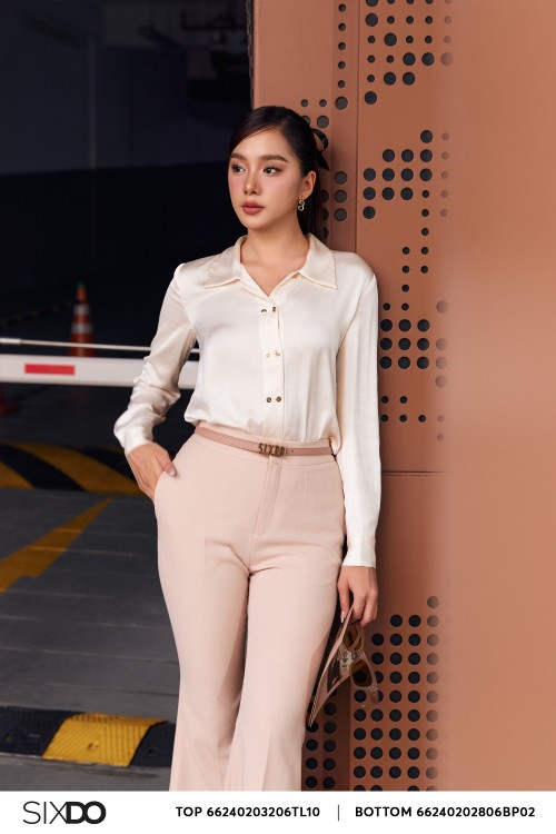 Cream Long Sleeves Silk Shirt