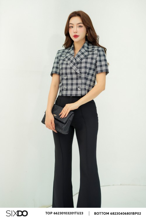 Black Check Cropped Raw Vest