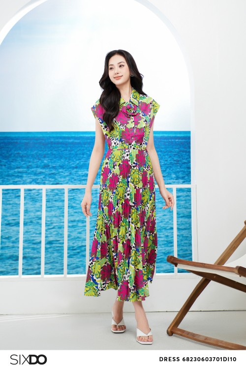 Turquoise Floral Midi Silk Dress