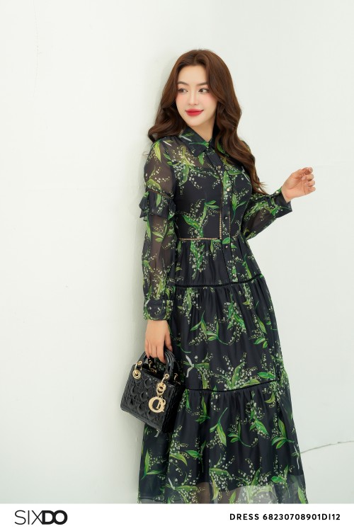 Sixdo Black Floral Midi Dress