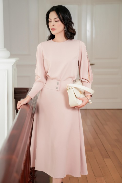 Light Pink Silk Flared Skirt