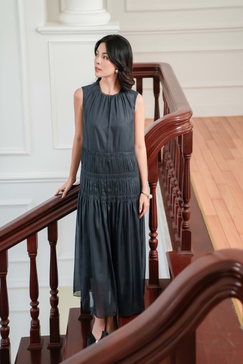 Navy Organza Maxi Dress