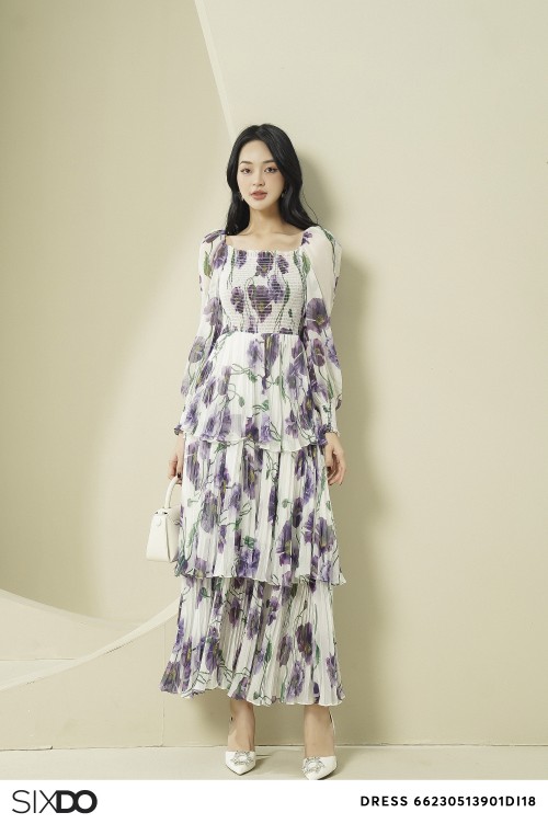 White Floral Off-shoulder Midi Voile Dress