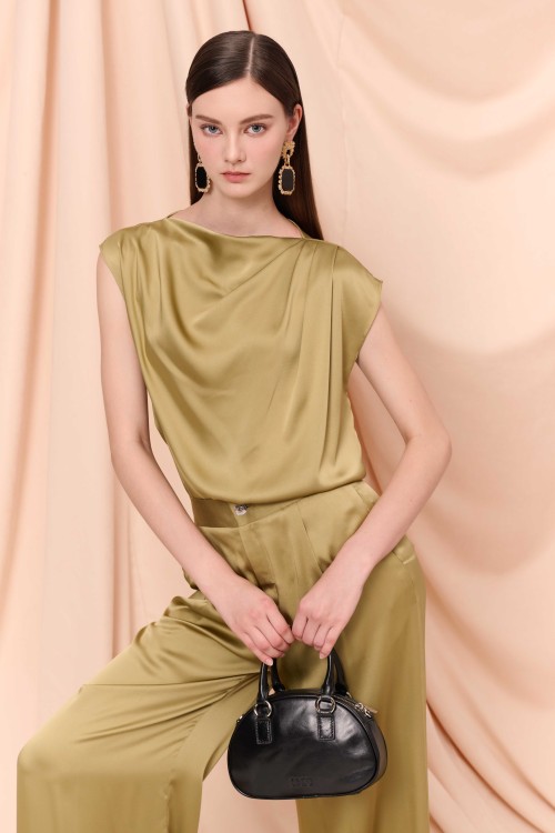 Olive Sleeveless Silk Top