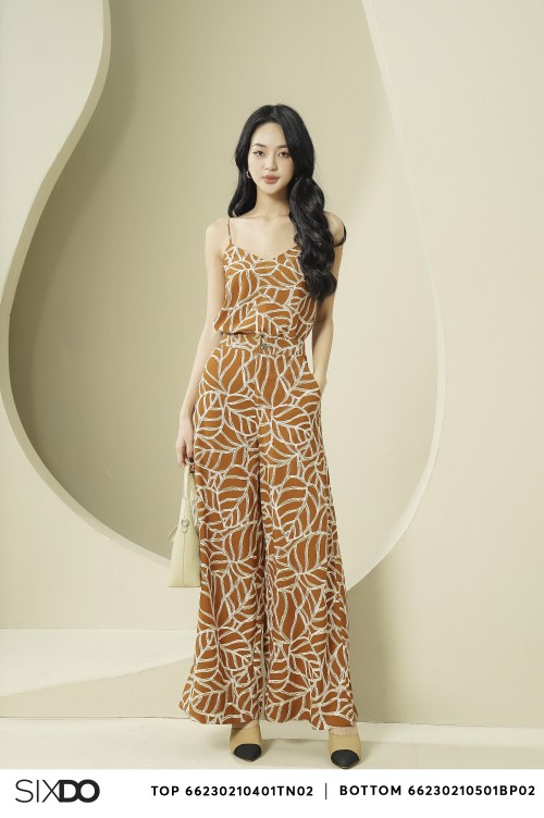 Printed Brown Wide Leg Woven Pants