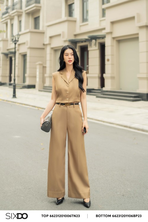 Yellowish Brown Wide Leg Raw Pants