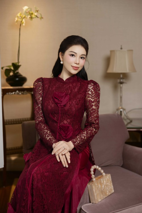 Sixdo Russet 3D Flower Lace Ao Dai