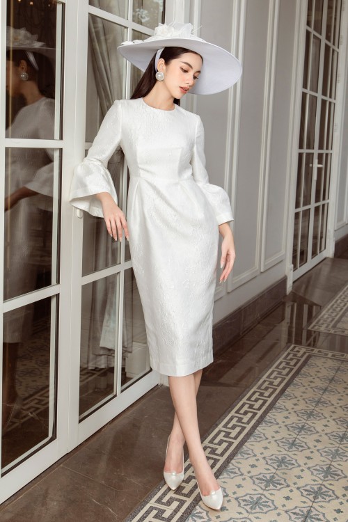 Sixdo Flute Sleeve Dress In White Limited Collection