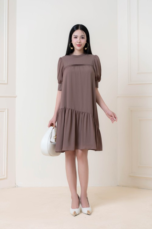 Sixdo Grayish Brown Midi Chiffon Dress