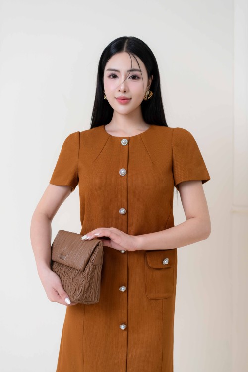 Sixdo Caramel Midi Raw Dress