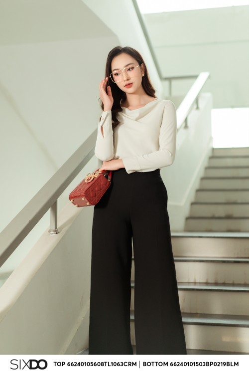 Sixdo Black Wide Leg Woven Pants