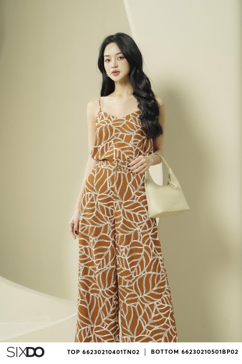 Sixdo Printed Brown Wide Leg Woven Pants