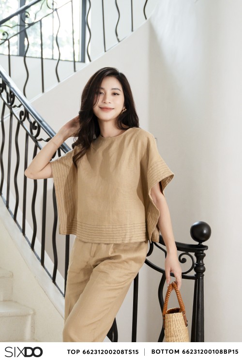 Sixdo Yellowish Brown Baggy Linen Pants