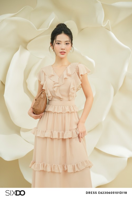 Sixdo Dark Beige Midi Voile Dress