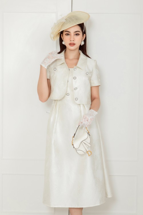 Sixdo Floral Brocade Dress In White Limited Collection