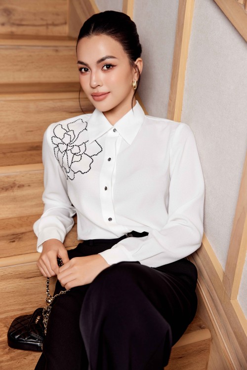 Sixdo White Flower Embroidery Woven Shirt