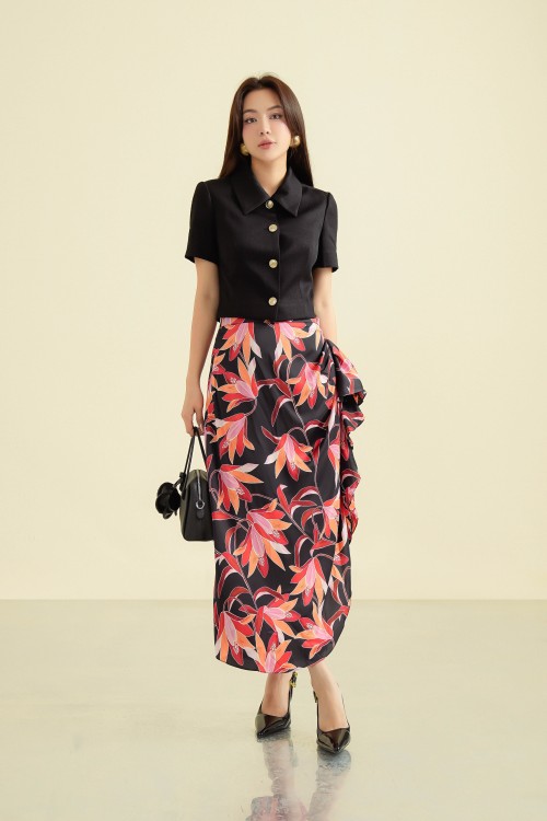 Sixdo Red Flower Silk Skirt