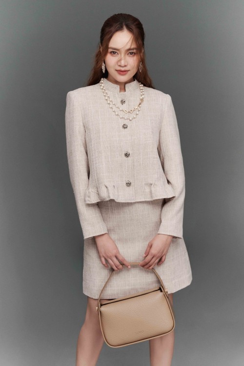 Sixdo Dark Beige Tweed Mini Skirt