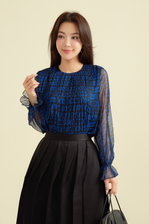 Sixdo Blue-Black Sixdo Print Voile Shirt