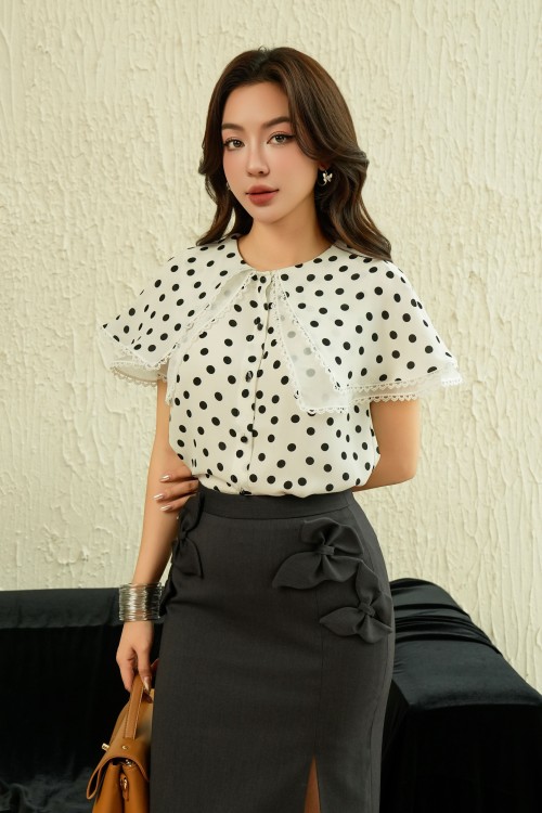 Sixdo Polka Dot Chiffon Top