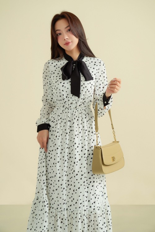 Sixdo White Midi Chiffon Dress With Bowtie