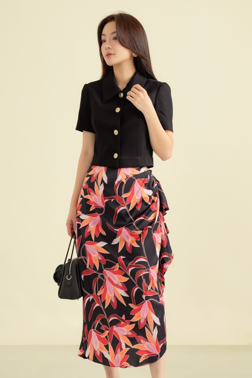 Red Flower Silk Skirt