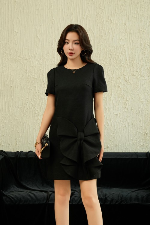 Black 3D Butterfly Woven Mini Dress