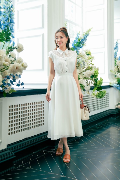 White Organza Flared Dress