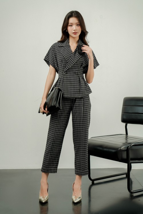 Black Check Woven Pants