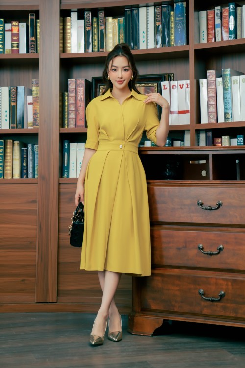 Dark Yellow Megashi Flared Dress