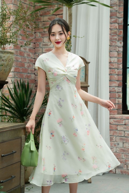 Z-Light Green Floral Midi Dress