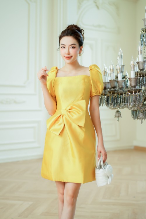 Square Neck Mini Taffeta Dress