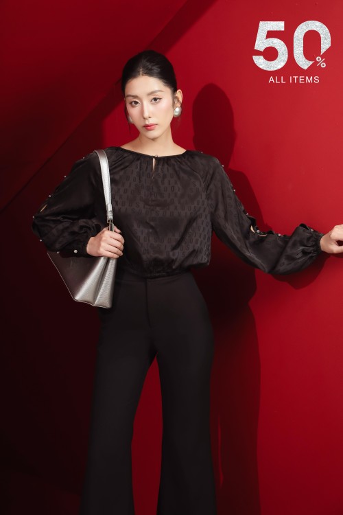 Black Long Sleeves Silk Blouse