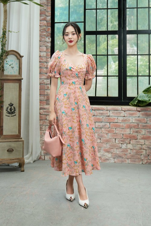 Floral Midi Silk Dress 1