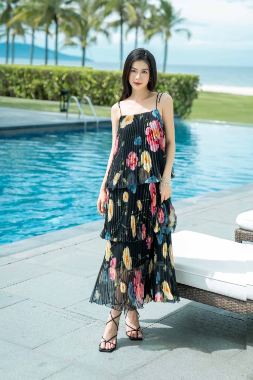 Black Floral Voile Maxi Dress