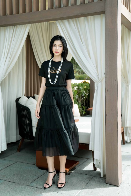 Black Organza Midi Skirt