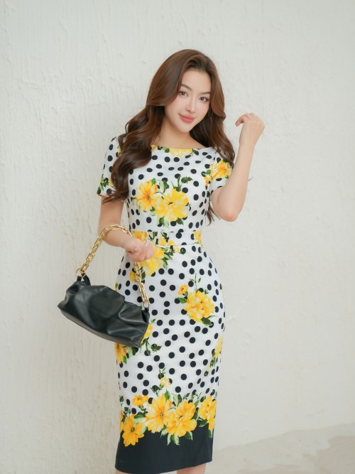 White Polka Dot Woven Midi Dress