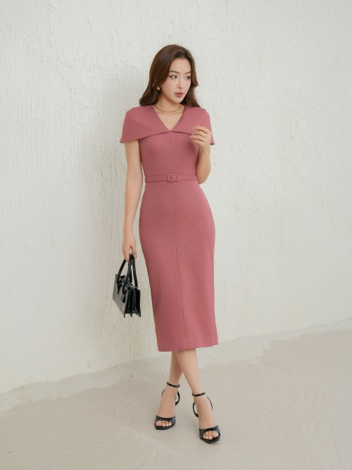 Dusty Rose Midi Raw Dress