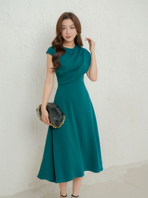 Dark Green Silk Midi Dress