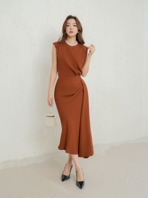 Brown Silk Midi Skirt 1