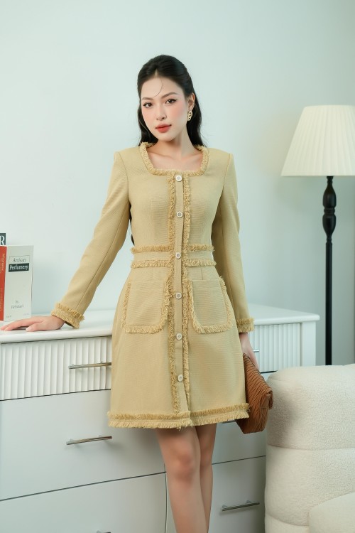 Delicate Yellow Long Sleeves Mini Raw Dress